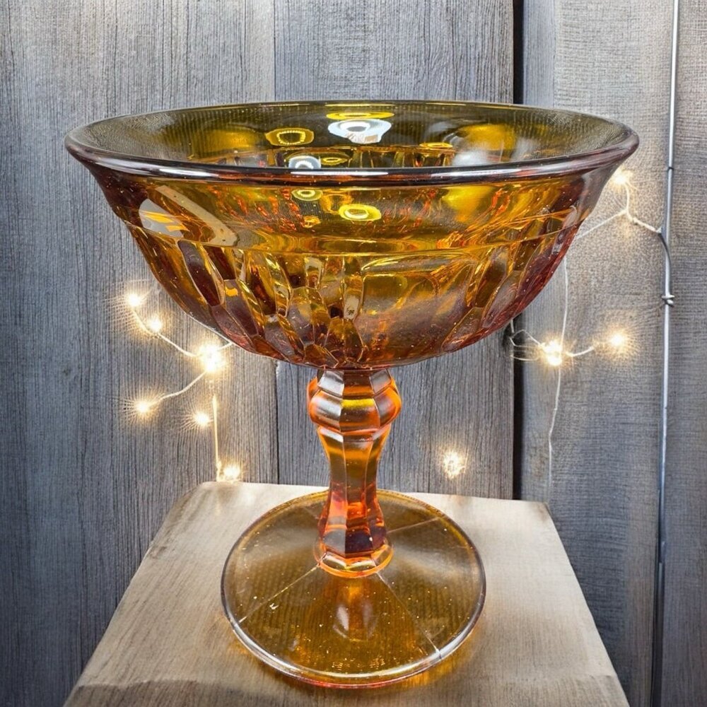 Vintage Indiana Glass Amber Tall Compote Pedestal‎ Bowl Dish 6.5inch Cup Goblet